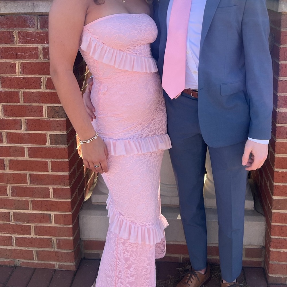 White Fox Boutique Pink Lace Maxi Dress